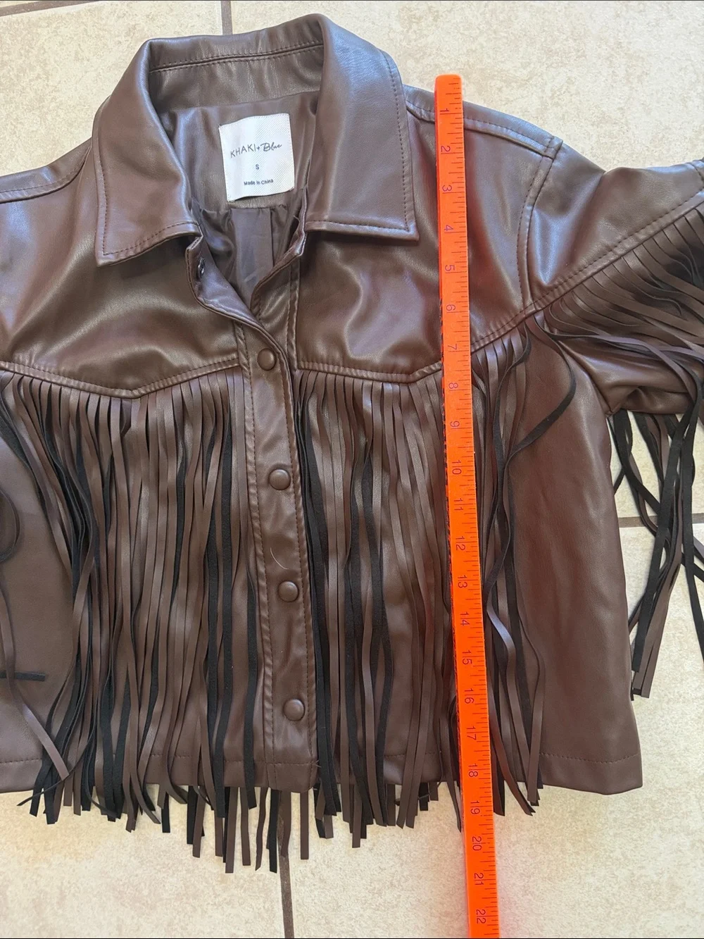 Cropped Brown Leather Fringe Jacket - Women - Picture 5 of 6